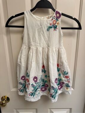 Peek White Sleeveless Dress with Multicolor Floral Embroidery